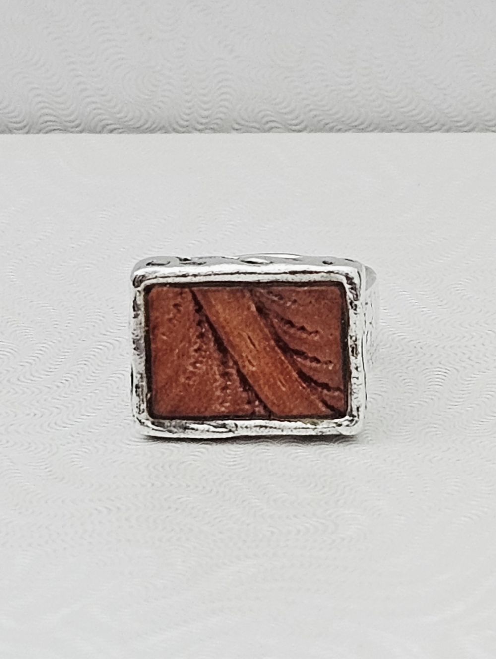 Silpada Peyote Bird Sterling Silver Brown Tooled Leather Ring Size 9.5  R1014